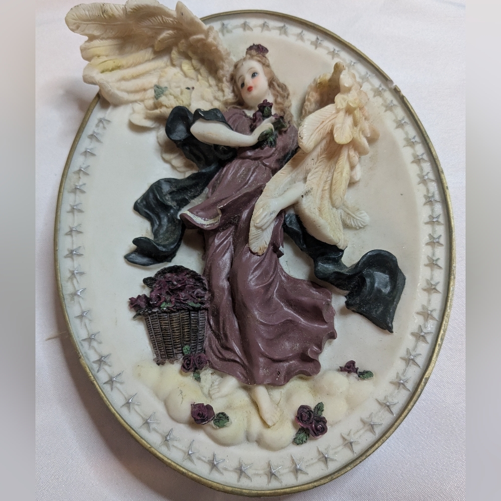 3D Wall Angels Plague Christmas Detailed Hand painted Brown Dress Red Hair 8"x6“